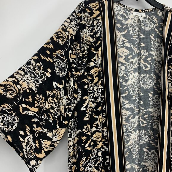 Maurices Kimono Black Floral Print Border Open Front - Picture 6 of 11